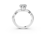 White gold Heart Cut Twist Band Solitaire Diamond Ring with Pavé Setting_41