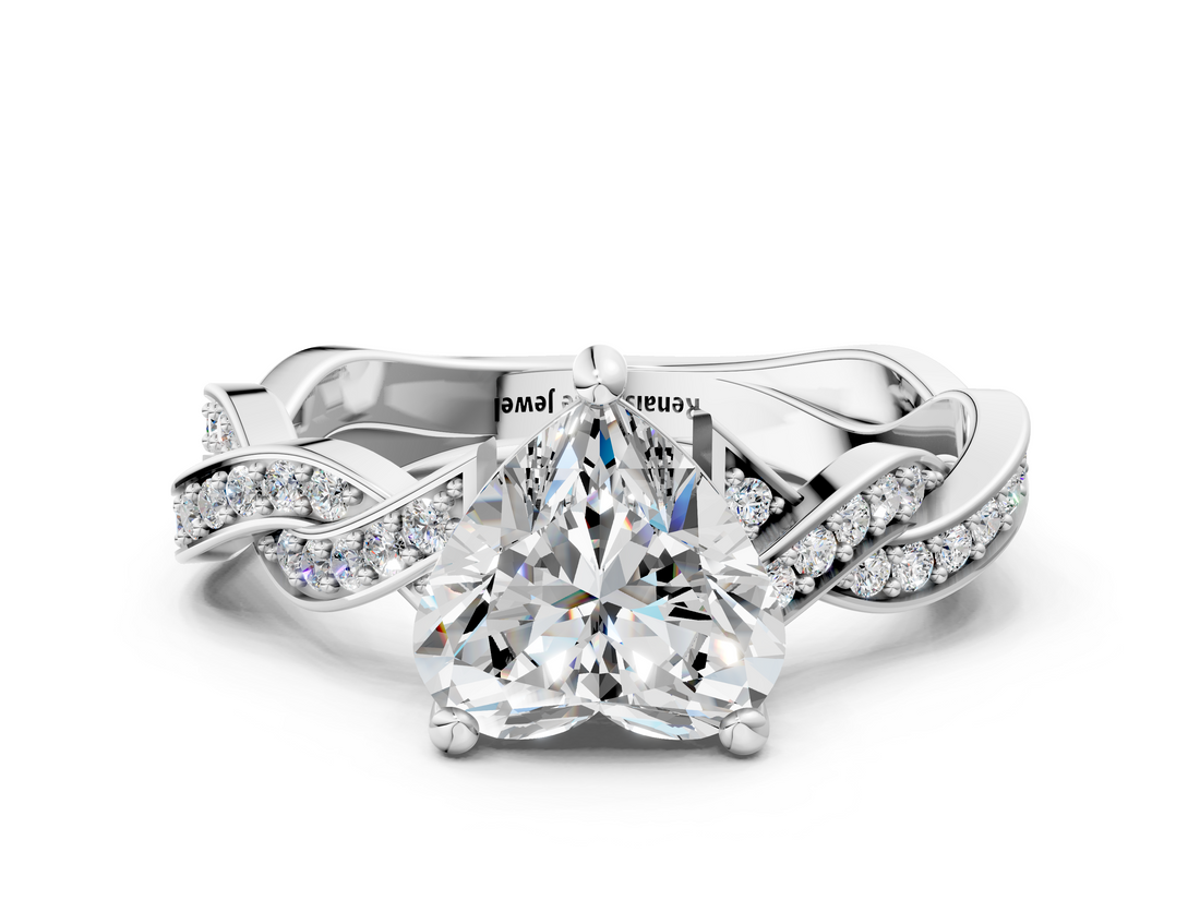 White gold Heart Cut Twisted Pavé Band Solitaire Ring with Four-Prong Setting_104