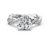 White gold Heart Cut Twisted Pavé Band Solitaire Ring with Four-Prong Setting_104