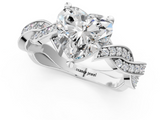 White gold Heart Cut Twisted Pavé Band Solitaire Ring with Four-Prong Setting_105