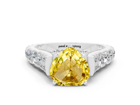 White gold Heart Cut Yellow Sapphire Classic Solitaire Ring with Pavé Band and Four-Prong Setting_12