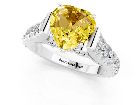 White gold Heart Cut Yellow Sapphire Classic Solitaire Ring with Pavé Band and Four-Prong Setting_13