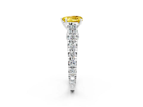 White gold Heart Cut Yellow Sapphire Classic Solitaire Ring with Pavé Band and Four-Prong Setting_14