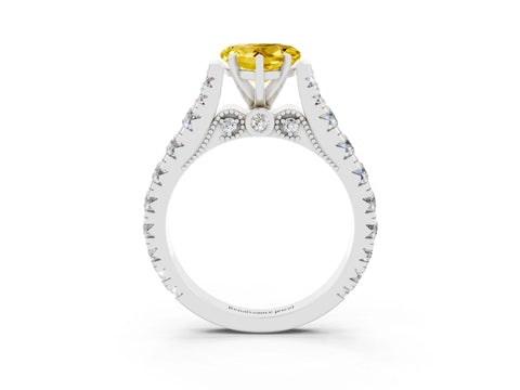 White gold Heart Cut Yellow Sapphire Classic Solitaire Ring with Pavé Band and Four-Prong Setting_15