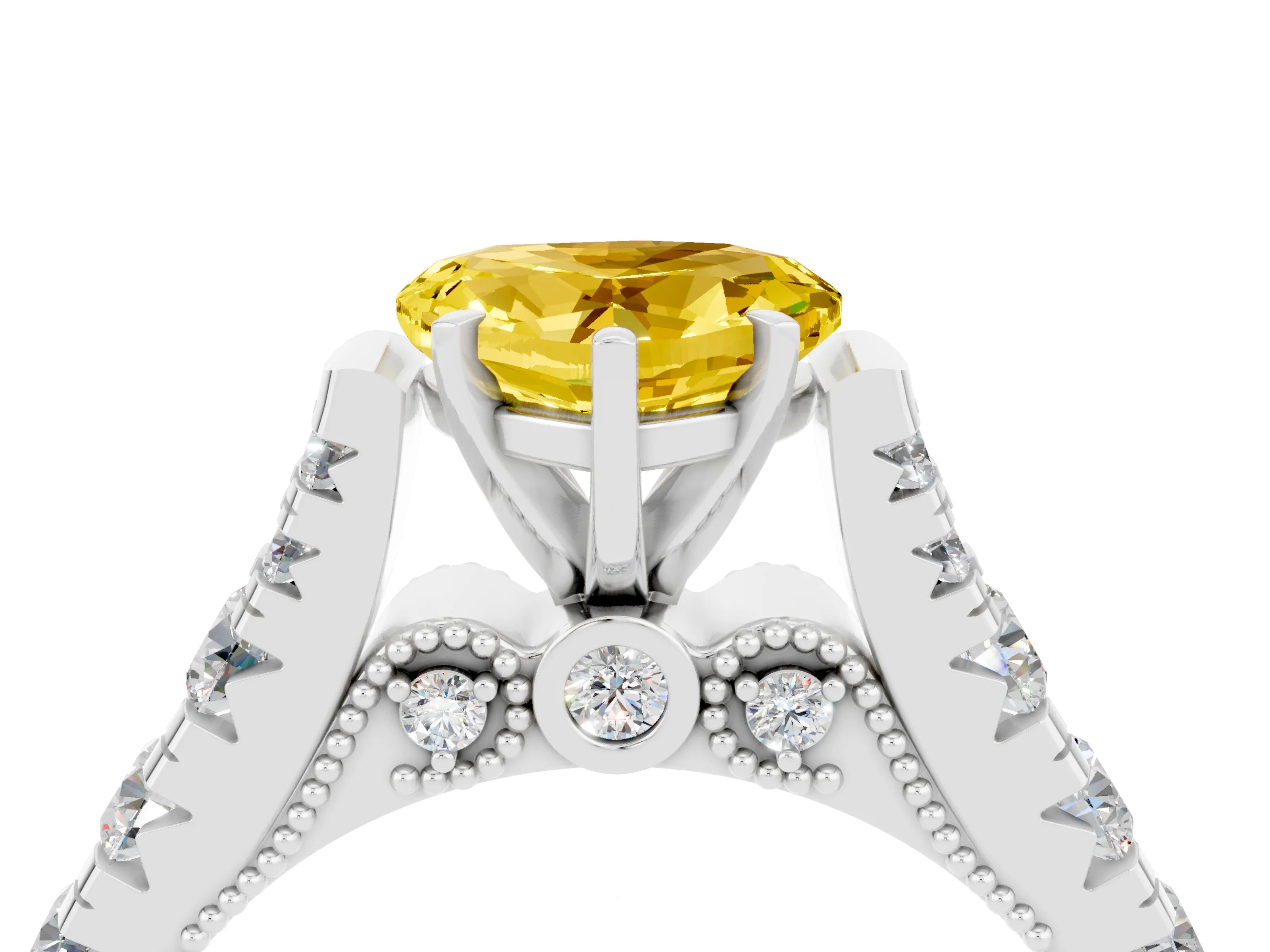 White gold Heart Cut Yellow Sapphire Classic Solitaire Ring with Pavé Band and Four-Prong Setting_16