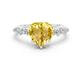 White gold Heart Cut Yellow Sapphire Cluster Side Stone Solitaire Ring with Prong Setting_72