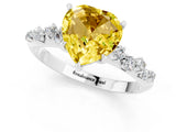 White gold Heart Cut Yellow Sapphire Cluster Side Stone Solitaire Ring with Prong Setting_73