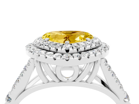White gold Heart Cut Yellow Sapphire Double Halo Ring with Split Shank and Prong Setting_59