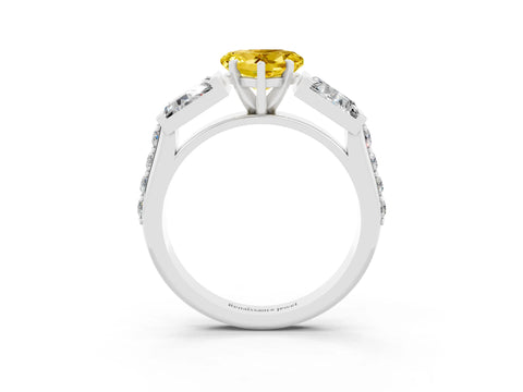 White gold Heart Cut Yellow Sapphire Engagement Ring with Baguette Side Stones and Channel Set Band_3