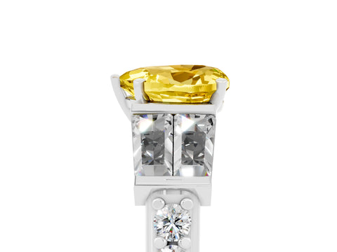 White gold Heart Cut Yellow Sapphire Engagement Ring with Baguette Side Stones and Channel Set Band_5