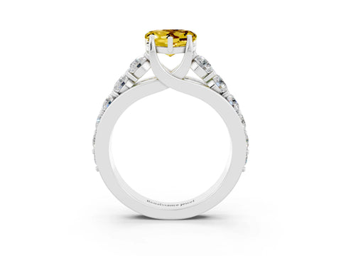 White gold Heart Cut Yellow Sapphire Engagement Ring with Pavé Band and Four-Prong Setting_3