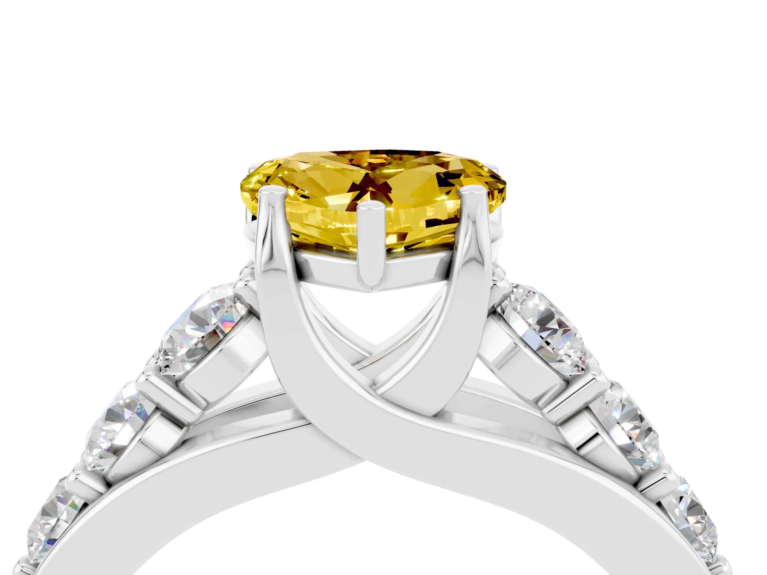 White gold Heart Cut Yellow Sapphire Engagement Ring with Pavé Band and Four-Prong Setting_4