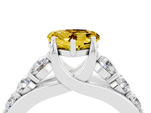 White gold Heart Cut Yellow Sapphire Engagement Ring with Pavé Band and Four-Prong Setting_4