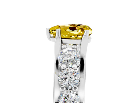 White gold Heart Cut Yellow Sapphire Engagement Ring with Pavé Band and Four-Prong Setting_5
