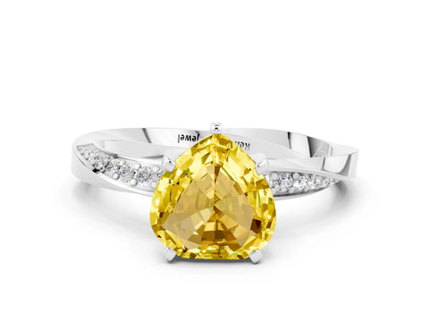White gold Heart Cut Yellow Sapphire Engagement Ring with Side Stone Accents and Four-Prong Setting_48