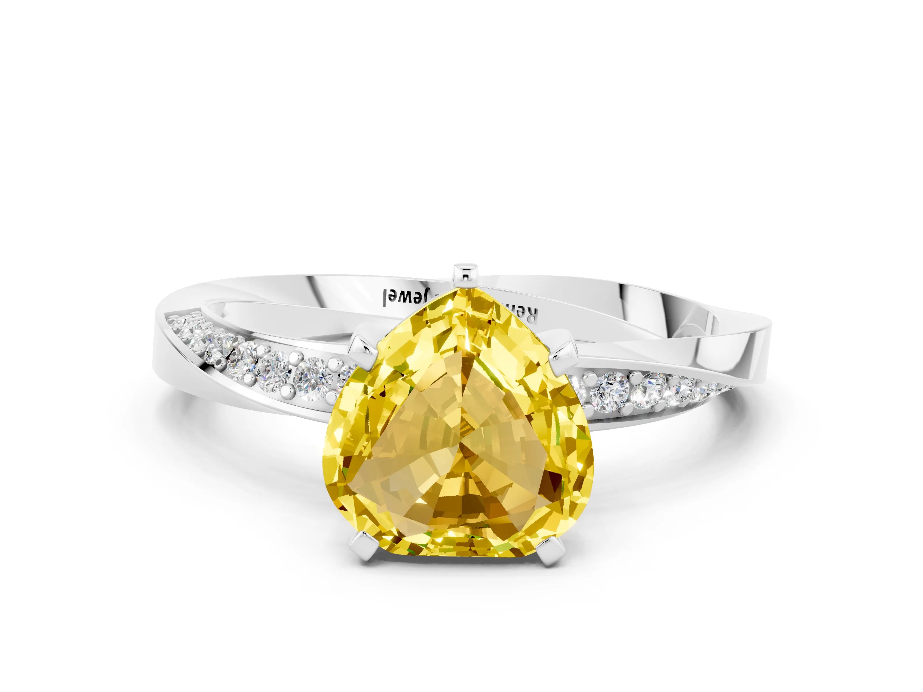White gold Heart Cut Yellow Sapphire Engagement Ring with Side Stone Accents and Four-Prong Setting_48