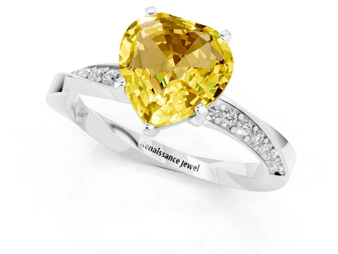 White gold Heart Cut Yellow Sapphire Engagement Ring with Side Stone Accents and Four-Prong Setting_49