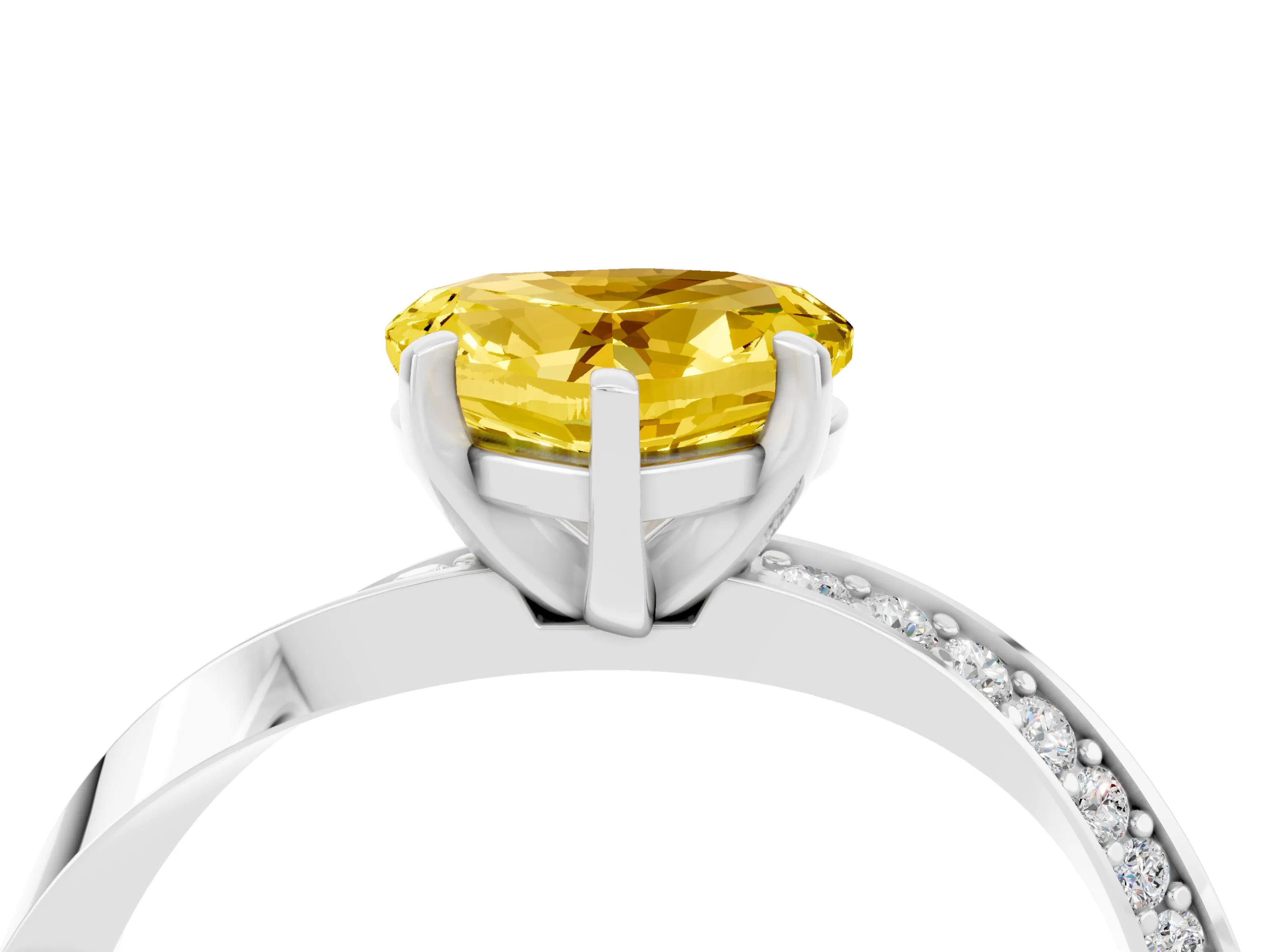 White gold Heart Cut Yellow Sapphire Engagement Ring with Side Stone Accents and Four-Prong Setting_52