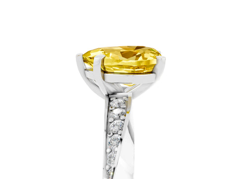White gold Heart Cut Yellow Sapphire Engagement Ring with Side Stone Accents and Four-Prong Setting_53