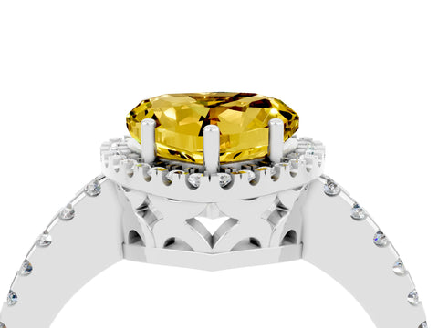 White gold Heart Cut Yellow Sapphire Halo Engagement Ring with Pavé Band and Prong Setting_16