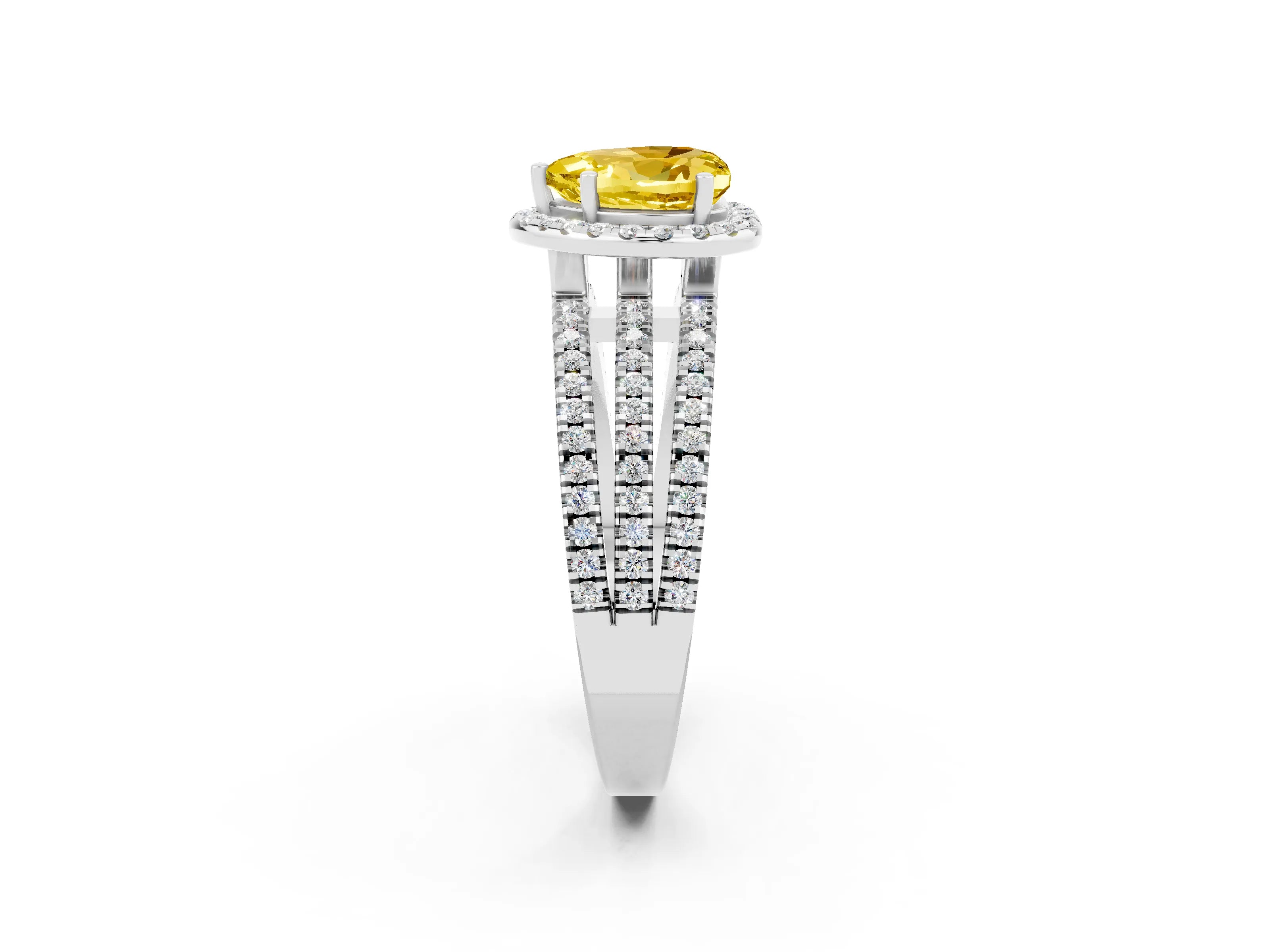 White gold Heart Cut Yellow Sapphire Halo Engagement Ring with Split Shank and Four-Prong Setting_2