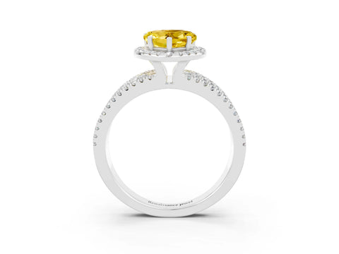 White gold Heart Cut Yellow Sapphire Halo Engagement Ring with Split Shank and Four-Prong Setting_3