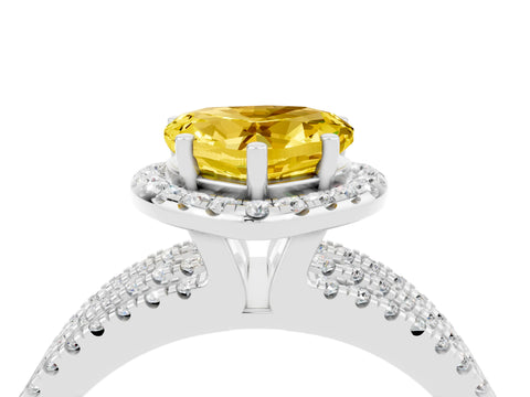 White gold Heart Cut Yellow Sapphire Halo Engagement Ring with Split Shank and Four-Prong Setting_4
