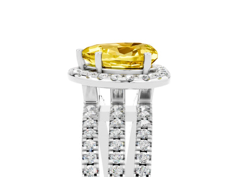 White gold Heart Cut Yellow Sapphire Halo Engagement Ring with Split Shank and Four-Prong Setting_5