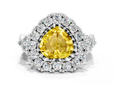 White gold Heart Cut Yellow Sapphire Halo Ring with Pavé Band and Four-Prong Setting_12