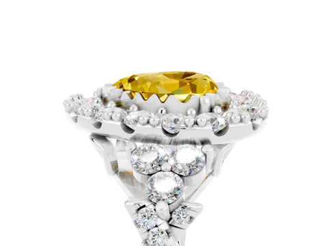 White gold Heart Cut Yellow Sapphire Halo Ring with Pavé Band and Four-Prong Setting_17