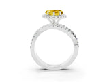 White gold Heart Cut Yellow Sapphire Halo Ring with Round Split Shank and Prong Setting_63