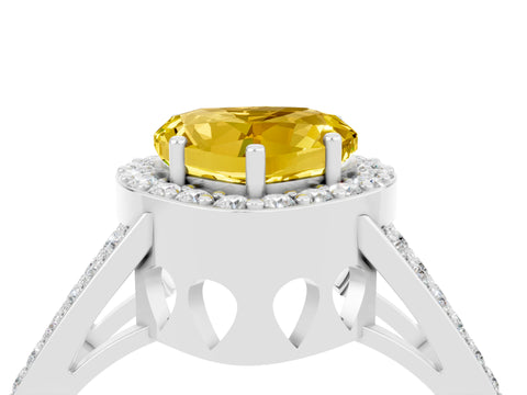 White gold Heart Cut Yellow Sapphire Halo Ring with Split Shank U-Prong Band and Four-Prong Setting_4