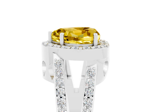 White gold Heart Cut Yellow Sapphire Halo Ring with Split Shank U-Prong Band and Four-Prong Setting_5