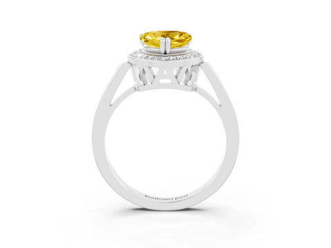White gold Heart Cut Yellow Sapphire Halo Ring with Split Shank and Four-Prong Setting_3