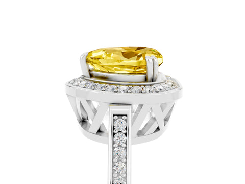 White gold Heart Cut Yellow Sapphire Halo Ring with Split Shank and Four-Prong Setting_5