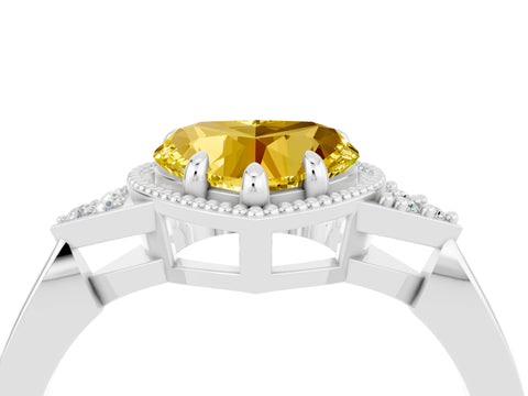 White gold Heart Cut Yellow Sapphire Halo Ring with Tapered Band and Four-Prong Setting_4