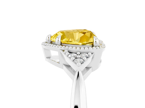 White gold Heart Cut Yellow Sapphire Halo Ring with Tapered Band and Four-Prong Setting_5