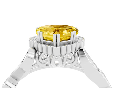 White gold Heart Cut Yellow Sapphire Halo Ring with Vintage Split Shank and Four-Prong Setting_28