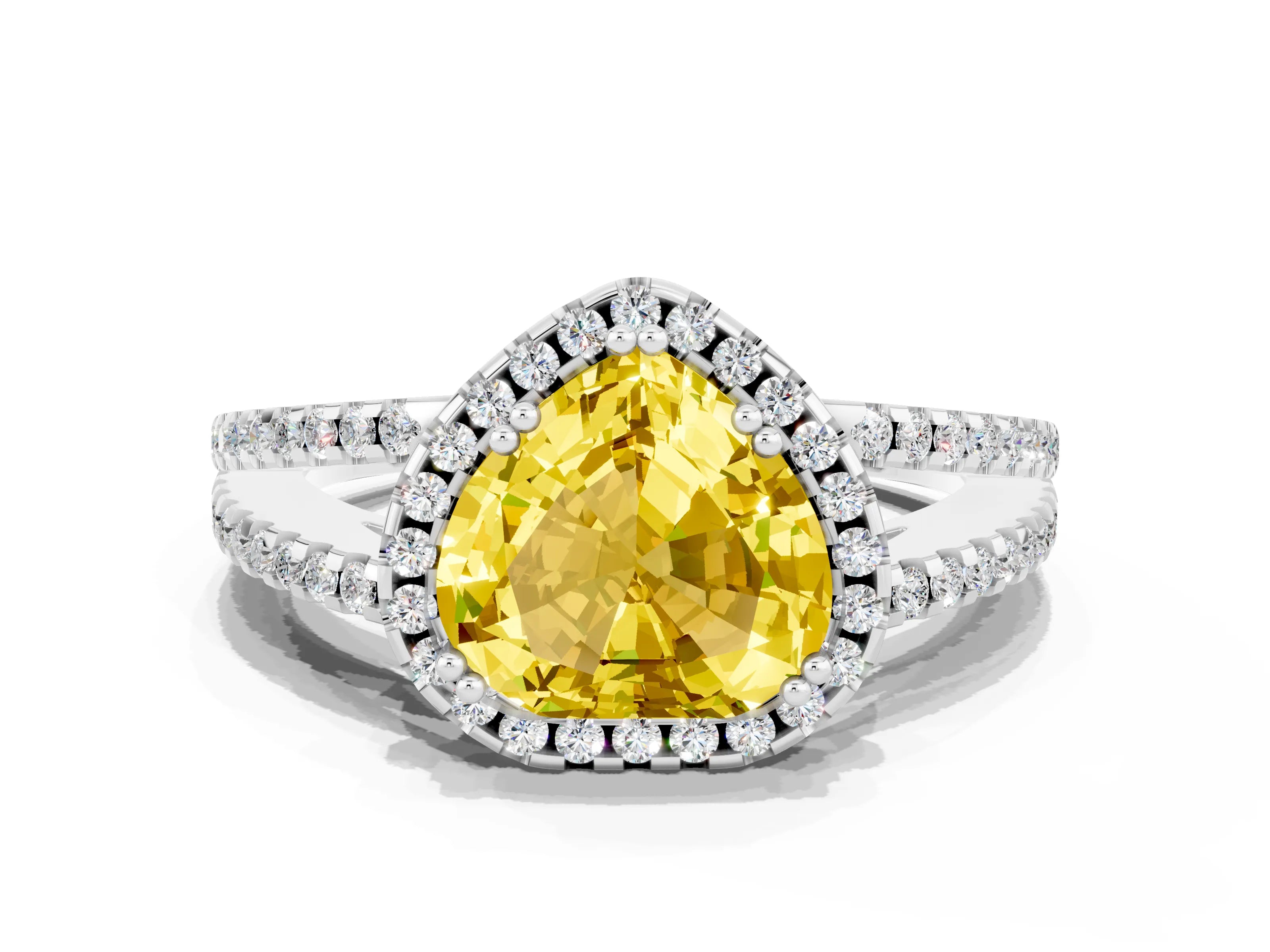 White gold Heart Cut Yellow Sapphire Halo Split Shank Engagement Ring_12