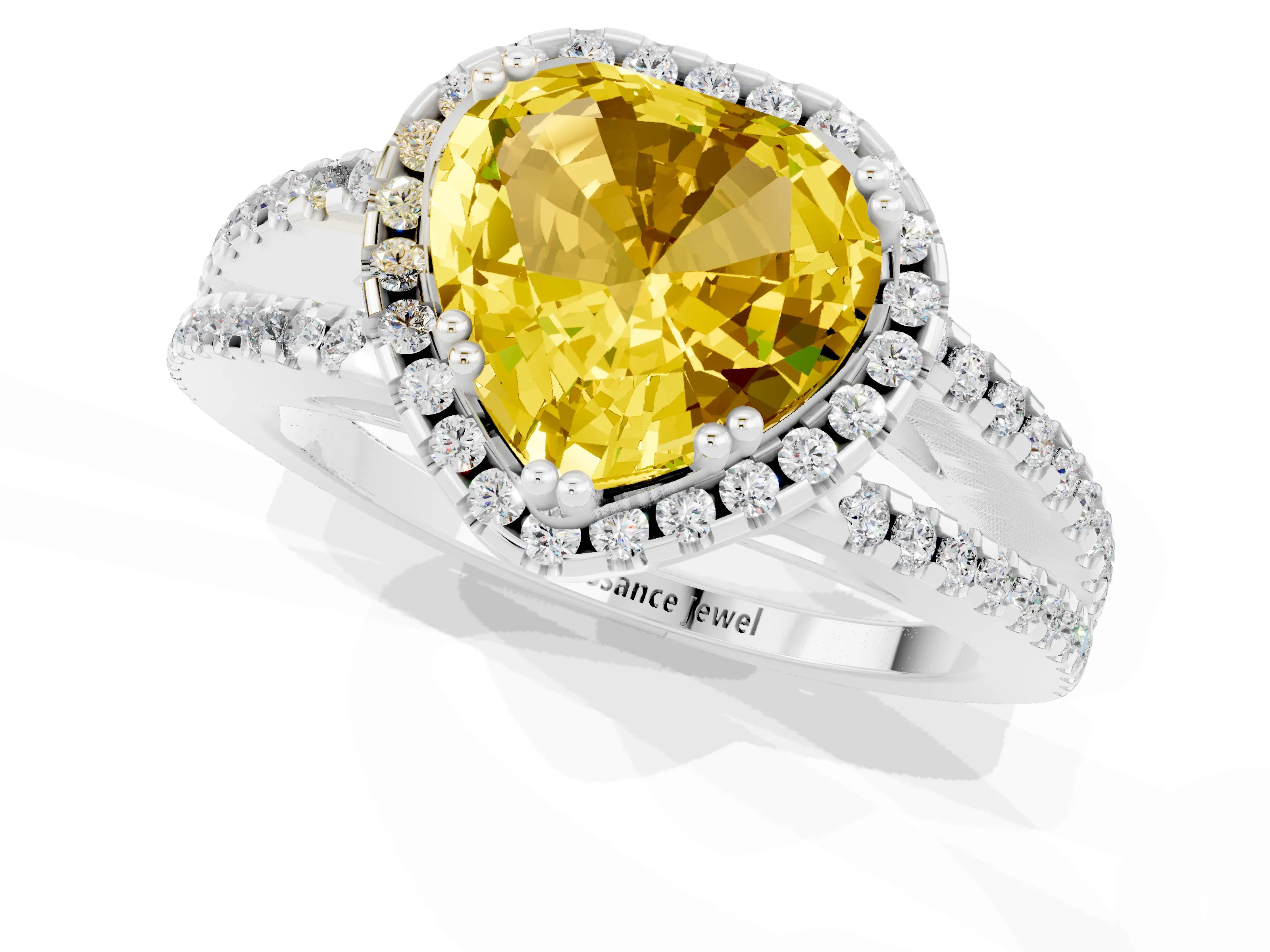 White gold Heart Cut Yellow Sapphire Halo Split Shank Engagement Ring_13