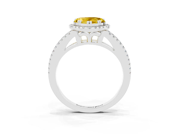 Silver Heart Cut Yellow Sapphire Halo Split Shank Engagement Ring