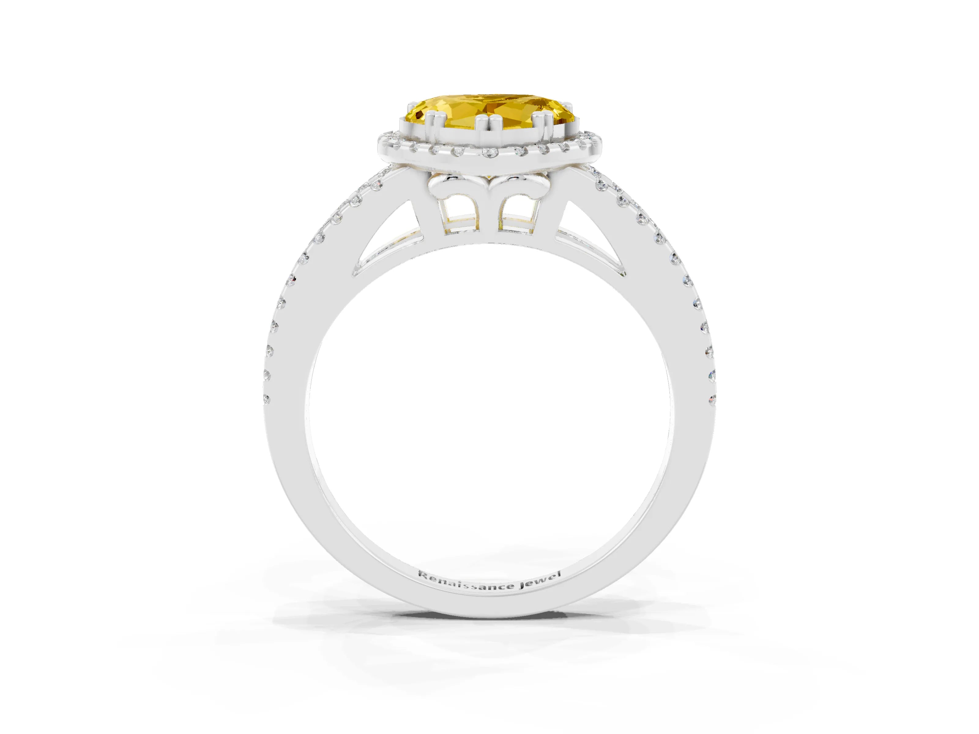 White gold Heart Cut Yellow Sapphire Halo Split Shank Engagement Ring_15