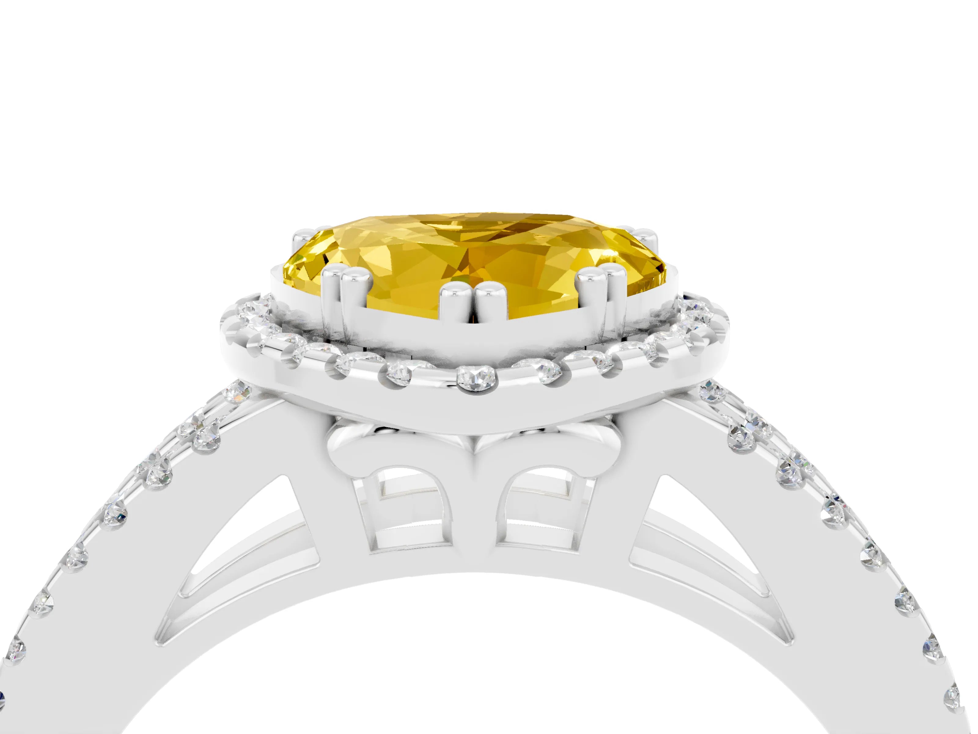 White gold Heart Cut Yellow Sapphire Halo Split Shank Engagement Ring_16