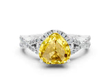 White gold Heart Cut Yellow Sapphire Halo Twist Band Solitaire Prong Setting Ring_24