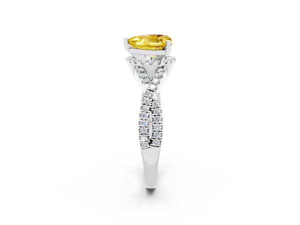 Platinum Heart Cut Yellow Sapphire  Halo Twist Band Solitaire Prong Setting Ring