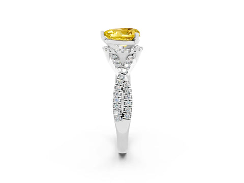 White gold Heart Cut Yellow Sapphire Halo Twist Band Solitaire Prong Setting Ring_26