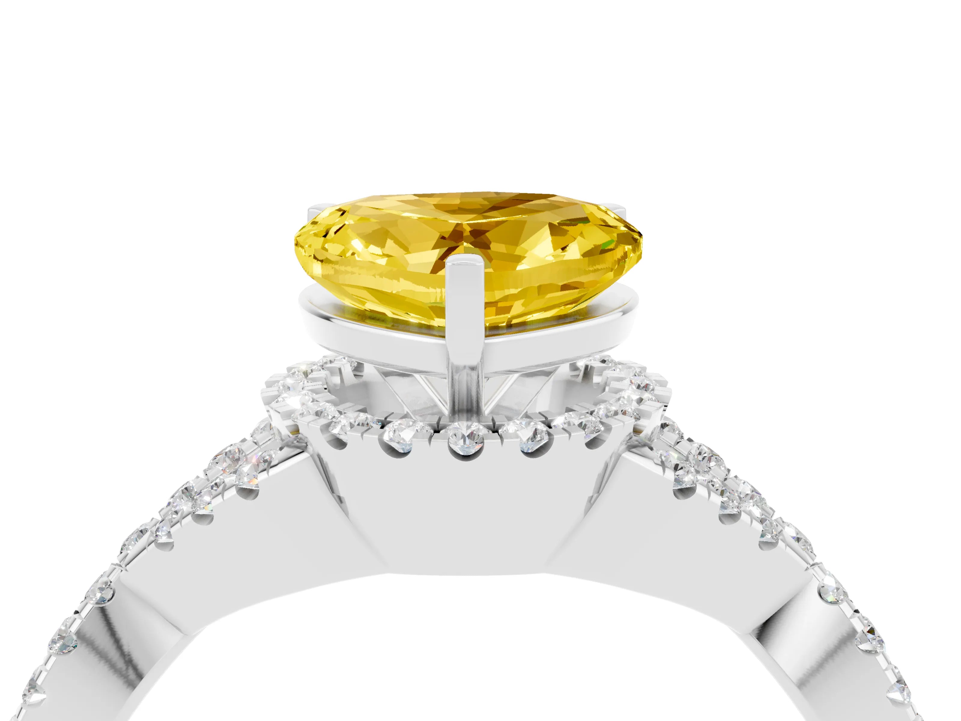 White gold Heart Cut Yellow Sapphire Halo Twist Band Solitaire Prong Setting Ring_28