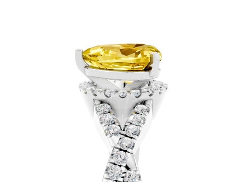 White gold Heart Cut Yellow Sapphire Halo Twist Band Solitaire Prong Setting Ring_29
