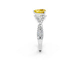 White gold Heart Cut Yellow Sapphire  Halo Twist Band Solitaire Prong Setting Ring_56