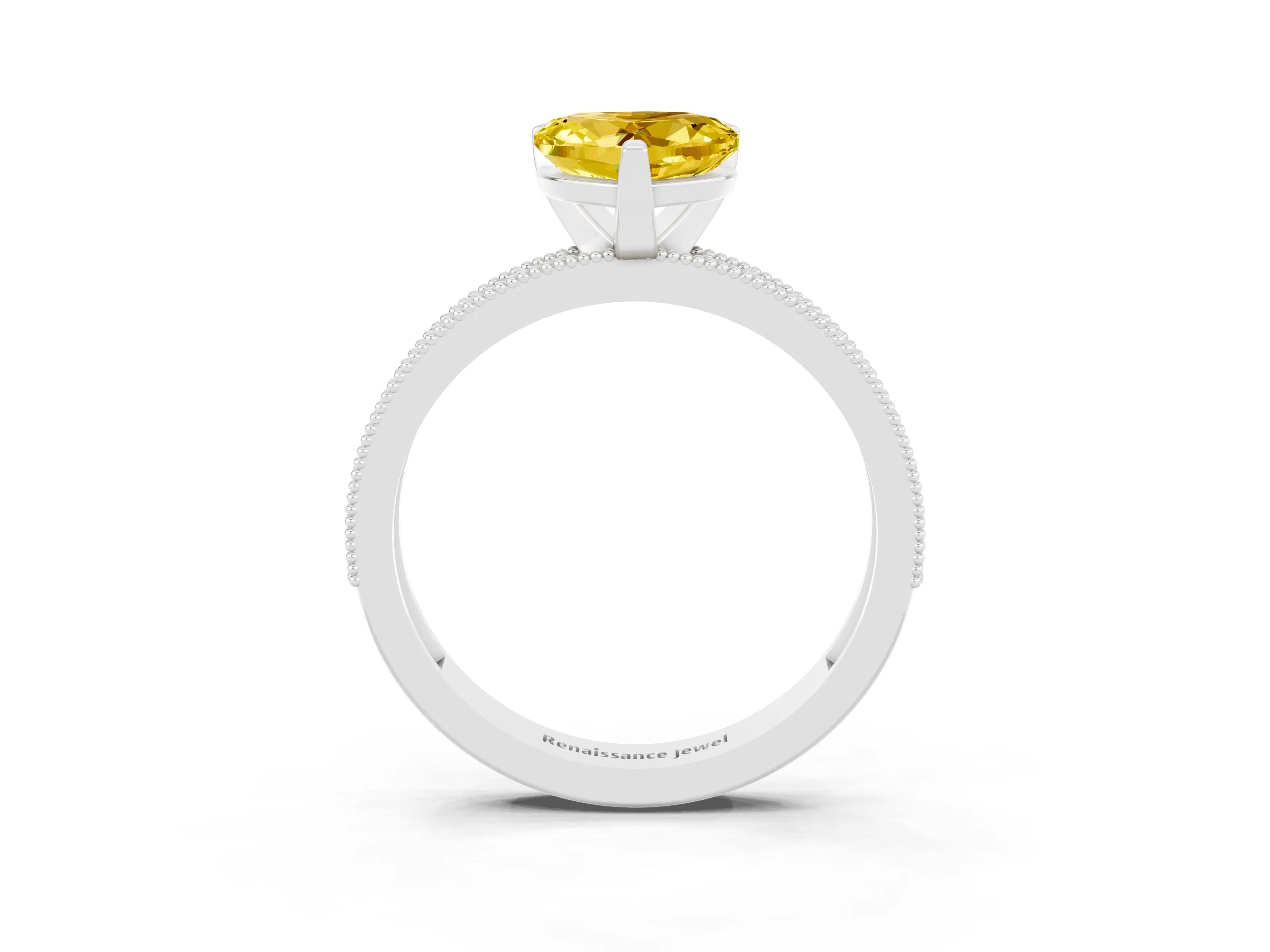 White gold Heart Cut Yellow Sapphire Milgrain Pavé Engagement Ring with Four-Prong Setting_39